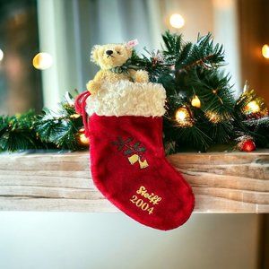 Steiff Plush Stuffed Animal Bear Mohair Christmas 2004 with stocking 037740